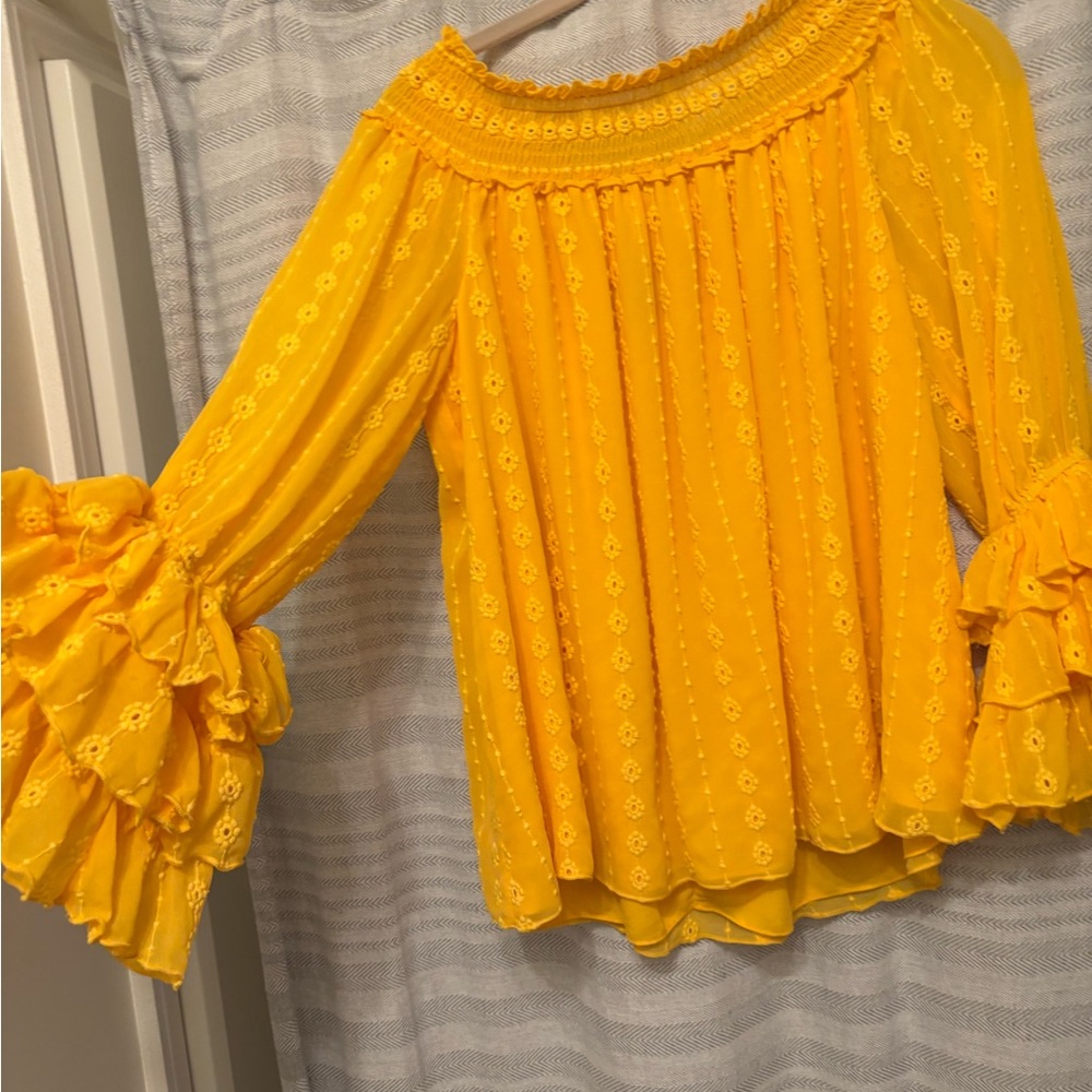 CeCe Yellow Ruffle Sleeve Blouse